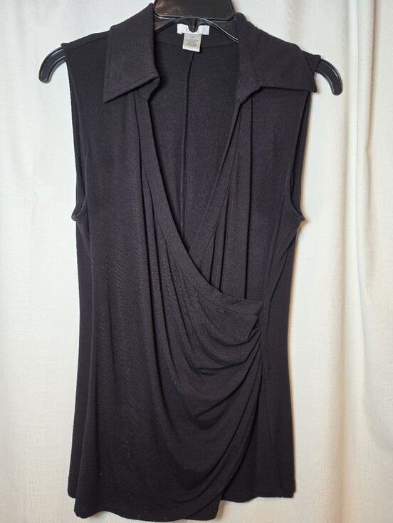 Cache Tops - Cache Sleeveless Black Draped Collared Women's Top Size Medium